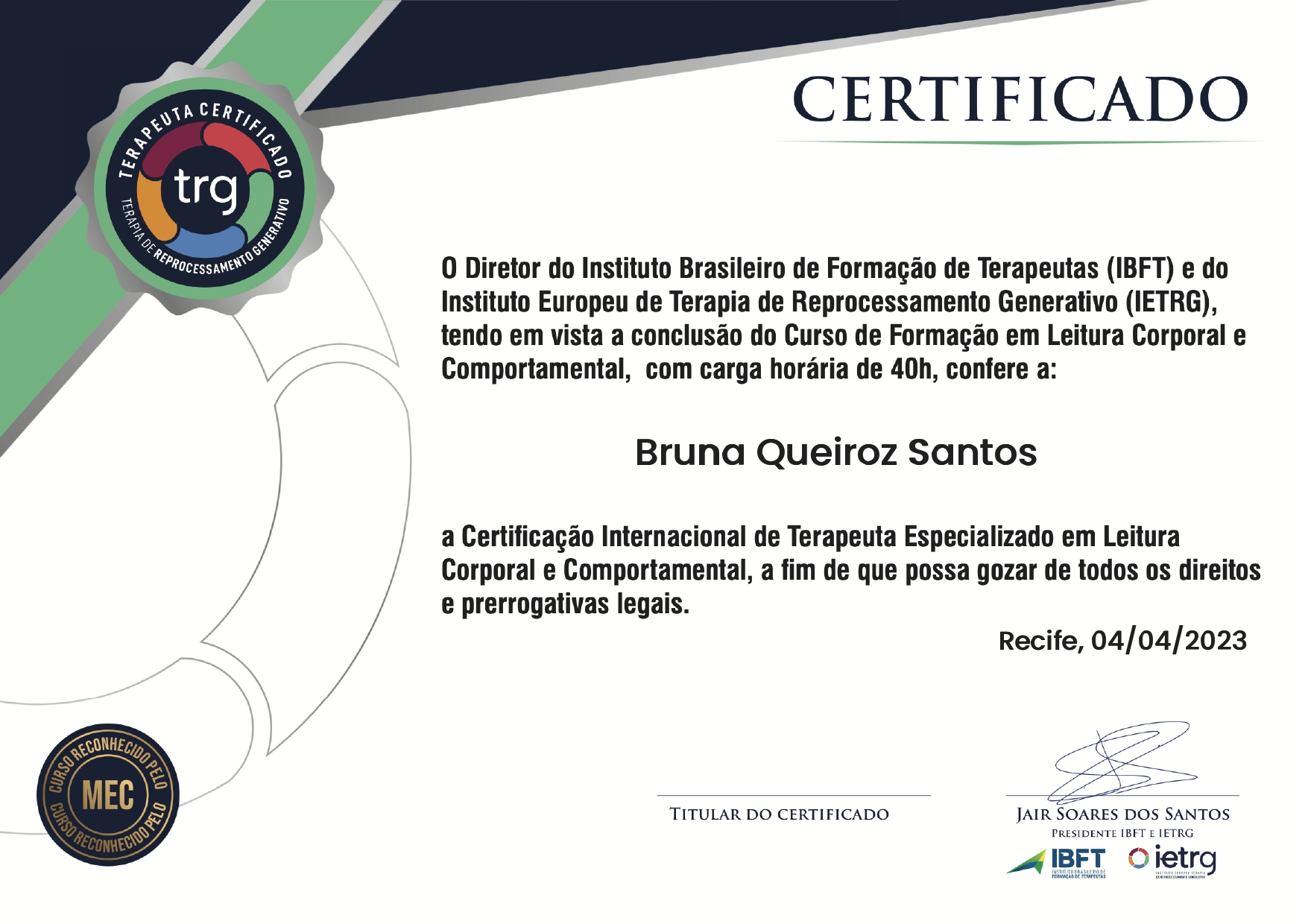 Leitura Corporal - Instituto Brasileiro de Formação de Terapeutas 2023